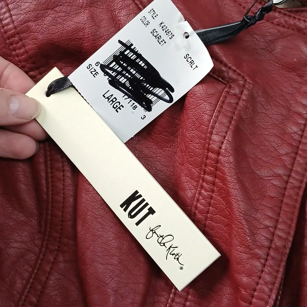 Red KUT from the Kloth vegan leather jacket. Size Large. New - Picture 4 of 7